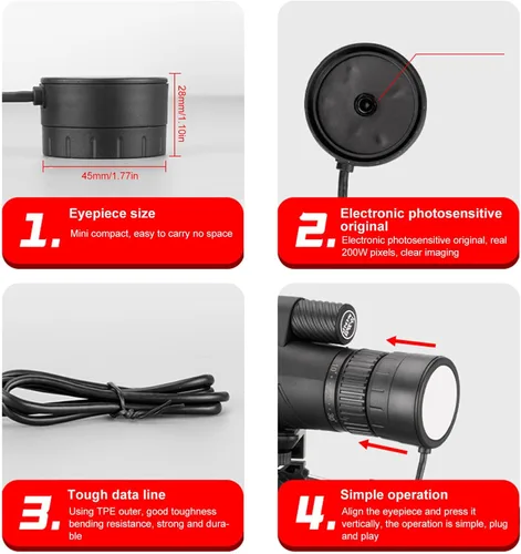 Vista 4 de Cámara ocular electrónica, ocular de telescopio digital, fácil instalación ocular electrónico USB C 1.693 in para telescopio accesorio para Android
