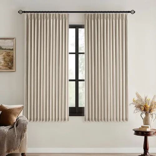 Vista 37 de MIULEE - Cortinas de lino beige con pliegues a presión 100% opacas para dormitorio, cortinas de ventana con memoria y bloqueo de luz para oscurecer