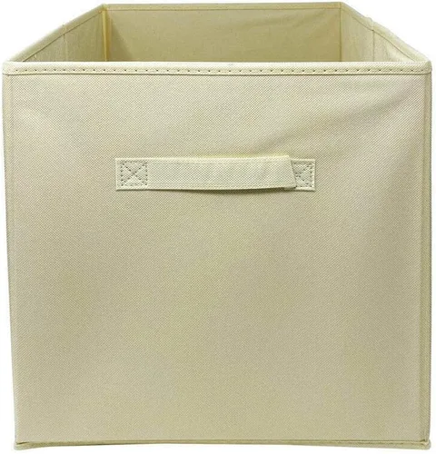 Vista 2 de Paquete de 6 cubos grandes de almacenamiento de tela, organizador de canastas de 13 x 13 x 13 pulgadas, color beige con asa de tela