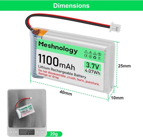 Vista 3 de 2 unids 3.7 V 1100 mAh Li batería con cargador USB 102540 1S LiPo batería con placa de protección cinta de goma aislada y micro JST 1.25 enchufe