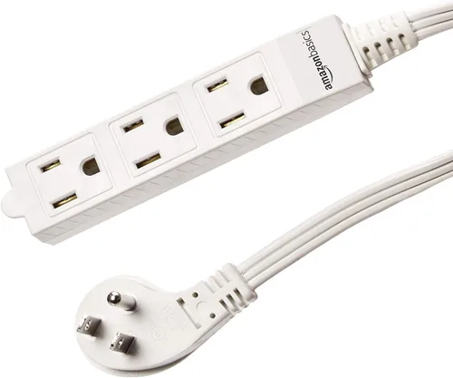 Vista 4 de Amazon Basics Cable de extensión rectangular de 3 pies de 3 clavijas para interiores, enchufe plano, conexión a tierra 13 amperios, 1625 vatios, 125