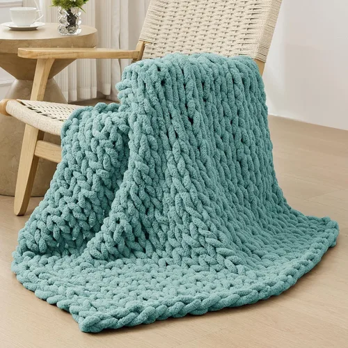 Vista 59 de Bigacogo - Cobija de punto grueso de 40 x 40 pulgadas, de felpilla, 100% tejida a mano, cobija pequeña de punto trenzado suave y grueso, con nudo