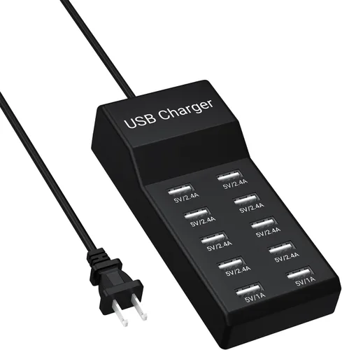 Vista 8 de Bloque de Cargador USB C de 10 Puertos (6 Puertos USB-A y 4 Puertos USB-C), Hub de Cargador Multipuerto de 50W10A para iPhone, Galaxy, iPad y Más