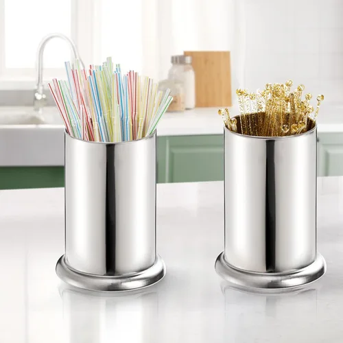 Vista 5 de ZEAYEA Paquete de 6 soportes para pajitas de acero inoxidable, dispensador de paja para encimera, contenedor organizador de pajitas para tiendas
