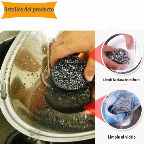 Vista 5 de 18 esponjas de acero inoxidable para limpiar utensilios de cocina con mango (paquete de 18)