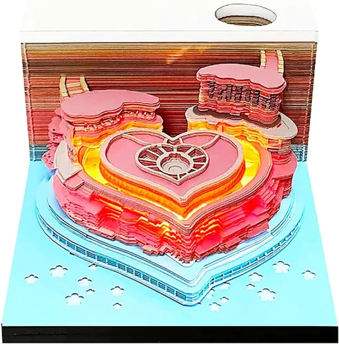 Vista 6 de Bloc de notas 3D con soporte para bolígrafo y luces, divertido y bonito papel 3D tallado, bloc de notas artístico, bloque de construcción Kawaii 3D