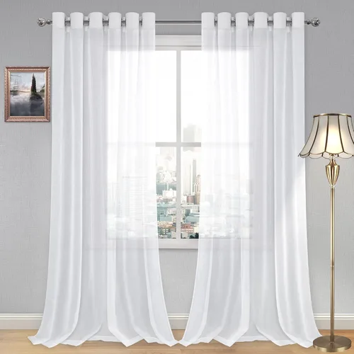 Vista 90 de DWCN Cortinas traslúcidas color verde frijol para sala de estar y dormitorio - Cortinas voile con aspecto de lino sintético con ojales en la parte