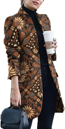 Vista 2 de Abrigos de invierno para mujer estilo casual de tweed chaqueta de moda a cuadros cuello alto ropa de abrigo con bolsillo