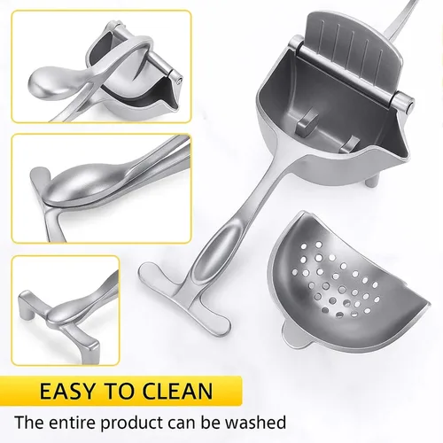 Vista 4 de Exprimidor manual de aluminio, prensa manual mejorada con agarre ergonómico, fácil de usar y limpiar, eficiente extractor de jugo de cítricos