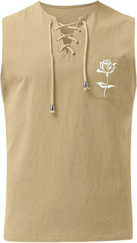 Vista 2 de EELHOE Tank Tops Men Loose-Fit Lightweight Fashionable Casual Soft Lace Up Sleeveless Shirt Trendy Tops Non Iron