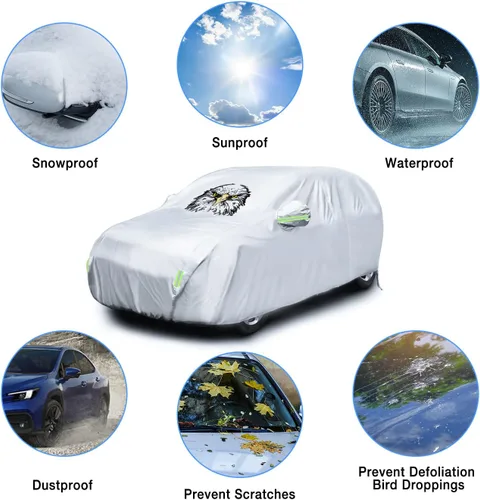 Vista 3 de Nilight Funda impermeable para automóvil SUV para todo tipo de clima, protección UV, resistente al viento, para exteriores, cubierta completa
