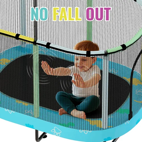 Vista 6 de Lamerge Kids Trampoline, Toddler Bouncing Trampoline with Safety Enclosure Net, ASTM-Approved, 500lbs Capacity, Ages 1-8, Adjustable Handrail