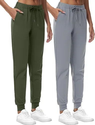 Vista 2 de 2 piezas de pantalones deportivos para mujer, pantalones deportivos de descanso con cordón, pantalones deportivos de cintura alta con bolsillos