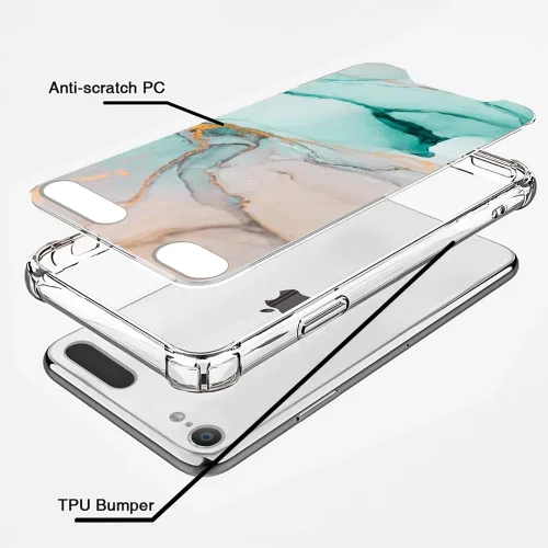 Vista 5 de KANGHAR Funda para iPod Touch 7/6/5, patrón de mármol con protector de pantalla, soporte de anillo de TPU suave, a prueba de golpes, para iPod Touch