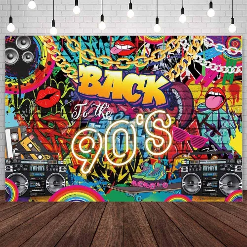 Vista 6 de AIBIIN Back to The 90'S Backdrop Retro Hip-Hop Graffiti tema de los años 90 Fotografía Fondo Disco Pared de ladrillo Hip Hop Retro Radio Música