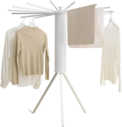 Vista 10 de RFOUO Tendedero de Ropa Trípode de Aluminio - 4 Varillas 16 Clips, Tendedero Plegable Portátil, Ahorro de Espacio, Tendedero de Ropa para Lavandería