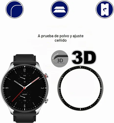 Vista 3 de Protector de pantalla para Amazfit GTR 2, fácil de instalar [3 unidades] 3D de bordes curvados anti-arañazos HD Ultra irrompible Protector flexible