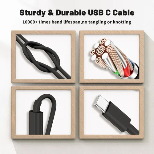 Vista 4 de Cargador súper rápido de 45 W de doble puerto con cable largo USB C a C de 10 pies, bloque de cargador de pared tipo C y cable de carga de teléfono