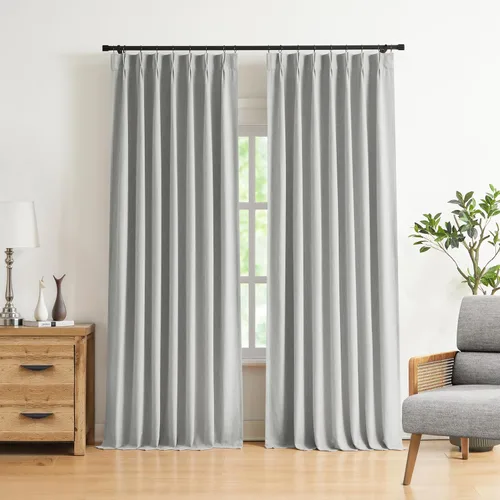 Vista 31 de Vision Home Cortinas marrones con pliegues pinzados, opacas completas, cortinas de ventana de lino mezclado para oscurecer la habitación, cortinas