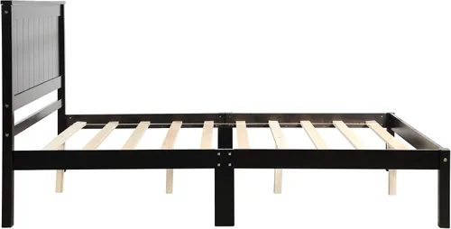 Vista 4 de P PURLOVE Marco de cama individual, cama de plataforma de madera maciza con cabecero, no necesita somier, espresso