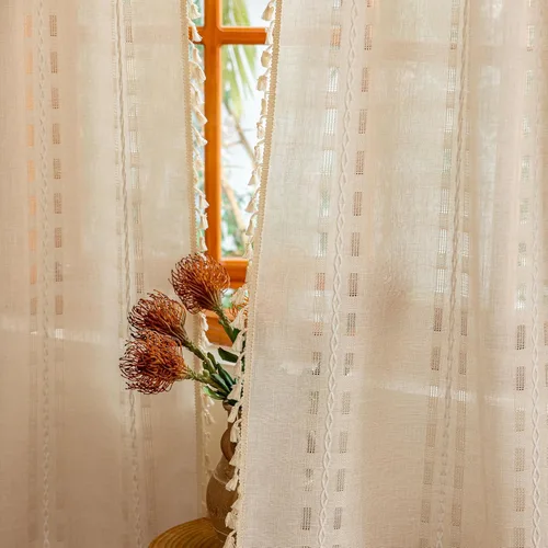 Vista 13 de Cortinas blancas de 96 pulgadas de largo, juego de 2 paneles de cortinas filtrantes de luz de piso a techo, cortinas de privacidad para sala