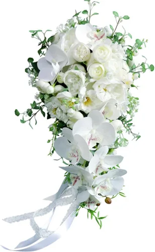 Vista 9 de MOJUN Ramos de novia para boda, cascada de gota de agua, ramo de flores artificiales para boda, ceremonia, aniversario, despedida de soltera, G
