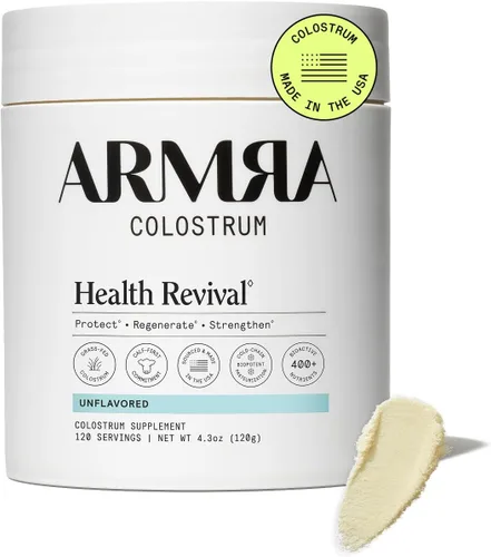Vista 11 de ARMRA Polvo de Colostro Naranja Sangre Salud intestinal y reducción de hinchazón Piel y cabello Inmunidad Keto, sin gluten y sin grasa