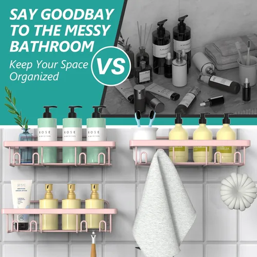 Vista 3 de Cusbus Organizador de ducha, paquete de 3, estantes adhesivos sin rastros, estantes sin rastros de perforación, estante de baño de acero inoxidable