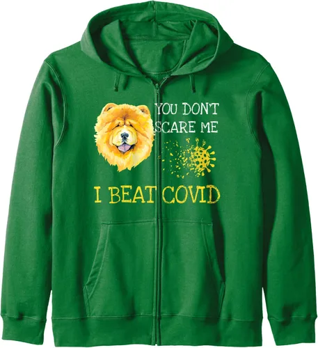 Vista 5 de You don't scare me i beat covid Chow Chow dog Sudadera con cremallera, Negro