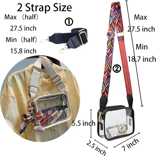 Vista 5 de KlaOYer Bolsos cruzados transparentes del PVC, bolso de hombro transparente aprobado por el estadio, bolso pequeño cuadrado del teléfono del bolso