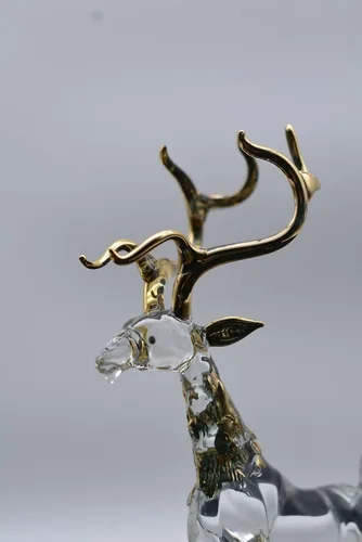 Vista 7 de Adorno de cristal soplado a mano de ciervo gigante transparente, decoración de figura de animal, regalo de Año Nuevo