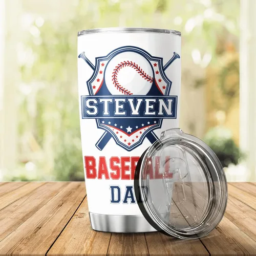 Vista 4 de CUBICER Vaso de café personalizado con tapa, vaso de béisbol con nombre, para amantes del deporte, tazas de viaje, taza de té grande con aislamiento