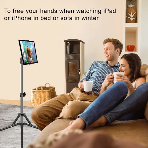 Vista 9 de SAMHOUSING Soporte de trípode para iPad, con soporte para iPad de 65 pulgadas de altura ajustable y soporte de piso para iPad con soporte de trípode