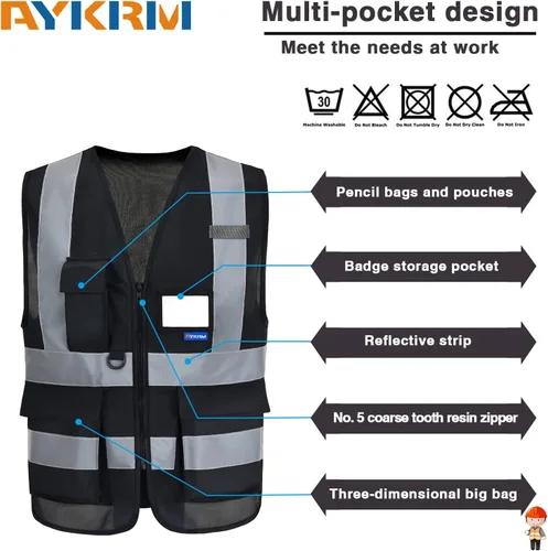 Vista 3 de A-SAFETY Chaleco de Seguridad Reflejante de Alta Visibilidad con Logo Personalizado (XS-8XL)