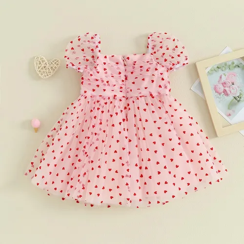 Vista 6 de Vestido para el día de San Valentín para niña pequeña, con estampado de corazón, tul de malla, tutú de princesa, vestido de princesa para el primer