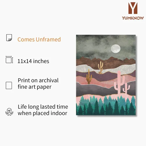 Vista 2 de Decoración de pared de cactus del suroeste, arte de pared del desierto, decoración de baño de naturaleza gris y rosa, póster de montaña texturizado