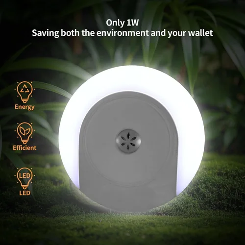 Vista 6 de Luces nocturnas enchufables a la pared, paquete de 2 luces LED para dormitorio, sensor de atardecer a amanecer, encendido/apagado automático, luz