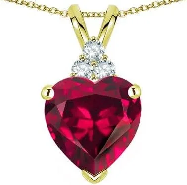 Vista 2 de Star K Collar con colgante de tres piedras en forma de corazón de oro macizo de 14 quilates de 8