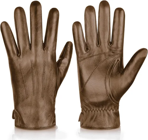 Vista 10 de Alepo Genuine Sheepskin Leather Gloves for Men, Winter Warm Touchscreen Texting Cashmere Lined Driving Motorcycle Gloves Militar