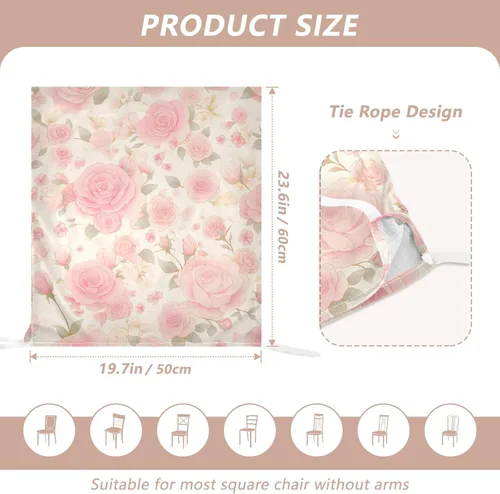 Vista 3 de Juego de 6 fundas decorativas románticas para sillas de comedor con diseño de rosas rosadas para sala de estar, fiestas de cumpleaños, fundas
