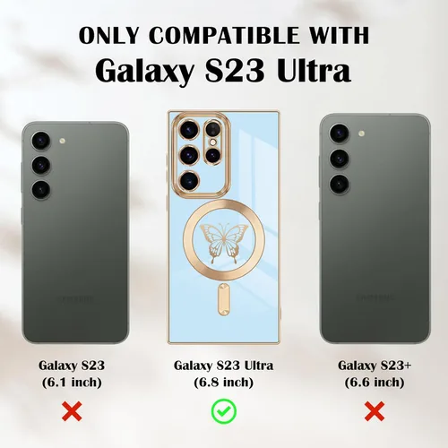 Vista 5 de Funda magnética para Samsung Galaxy S23 Ultra 5G, bonita funda de lujo con borde chapado de mariposa para mujeres, niñas y hombres, TPU suave, a