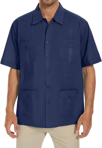 Vista 10 de MAXJON Camisas de guayabera para hombre, camisas cubanas de manga corta