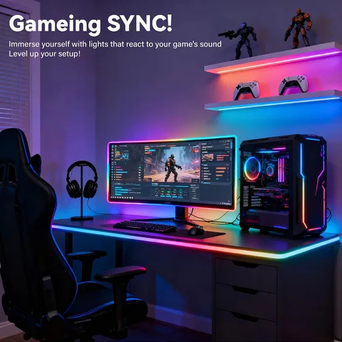Vista 8 de Tira de luces LED activadas por voz AI, iluminación nocturna de dormitorio de niños para interiores, RGB IC, múltiples luces inteligentes regulables