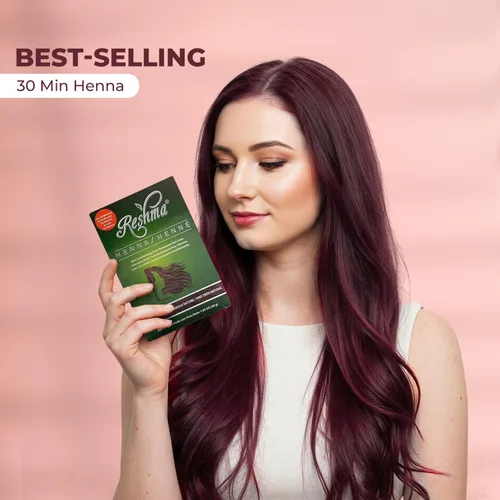 Vista 6 de Reshma Beauty Tinte de cabello con henna en 30 minutos infundido con henna orgánica Lawsonia Inermis 100% cobertura de canas para cabello suave