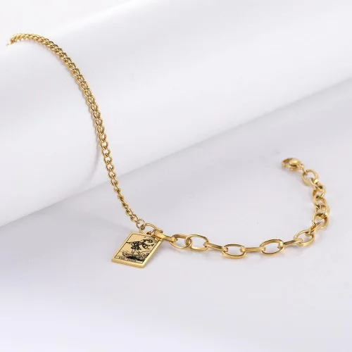 Vista 4 de ZKXXJ Tarot Card Pulsera para hombres y mujeres, acero inoxidable Tarot Card Rider Waite colgante pulsera celta astrología adivinación magia amuleto