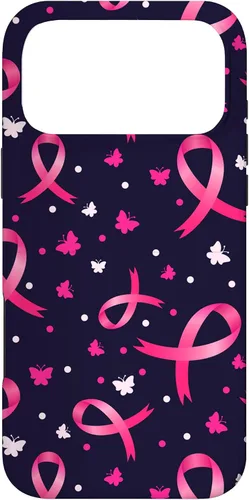 Vista 22 de Funda de soporte para iPhone 17 de mujeres de concientización sobre el cáncer de mama con patrón de cinta rosa