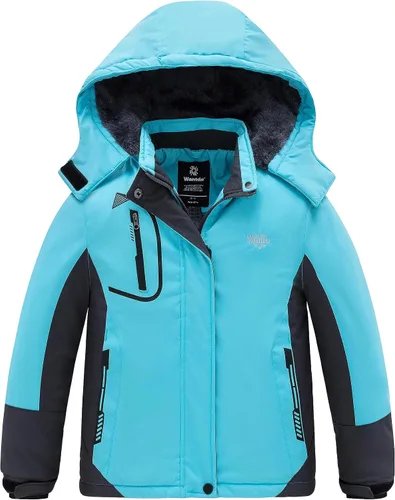 Vista 11 de Wantdo - Chaqueta impermeable para niñas, con capucha, de invierno con forro polar, para la nieve, resistente al agua, ropa exterior Rojo rosa