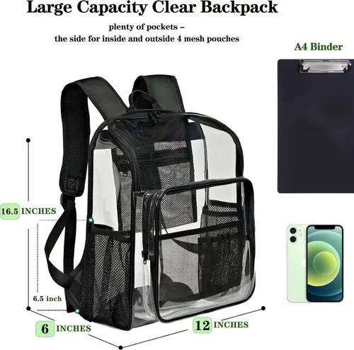 Vista 5 de Mochila transparente aprobada para estadios, mochila transparente para mujeres y hombres, ideal para eventos deportivos, trabajo diario, Azul