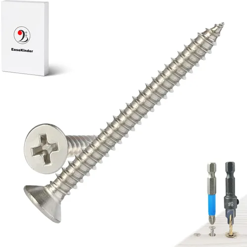 Vista 29 de Tornillos para madera, 120 tornillos Phillips de cabeza plana, tornillo de acero inoxidable 304 con kit de avellanado de madera ajustable (#4 x 1)