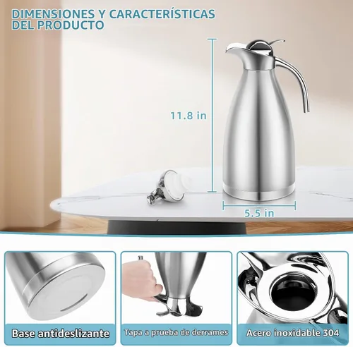 Vista 2 de Jarra térmica de café de 70 onzas, urna térmica de café con aislamiento térmico, jarra de café de acero inoxidable para mantener el calor, olla
